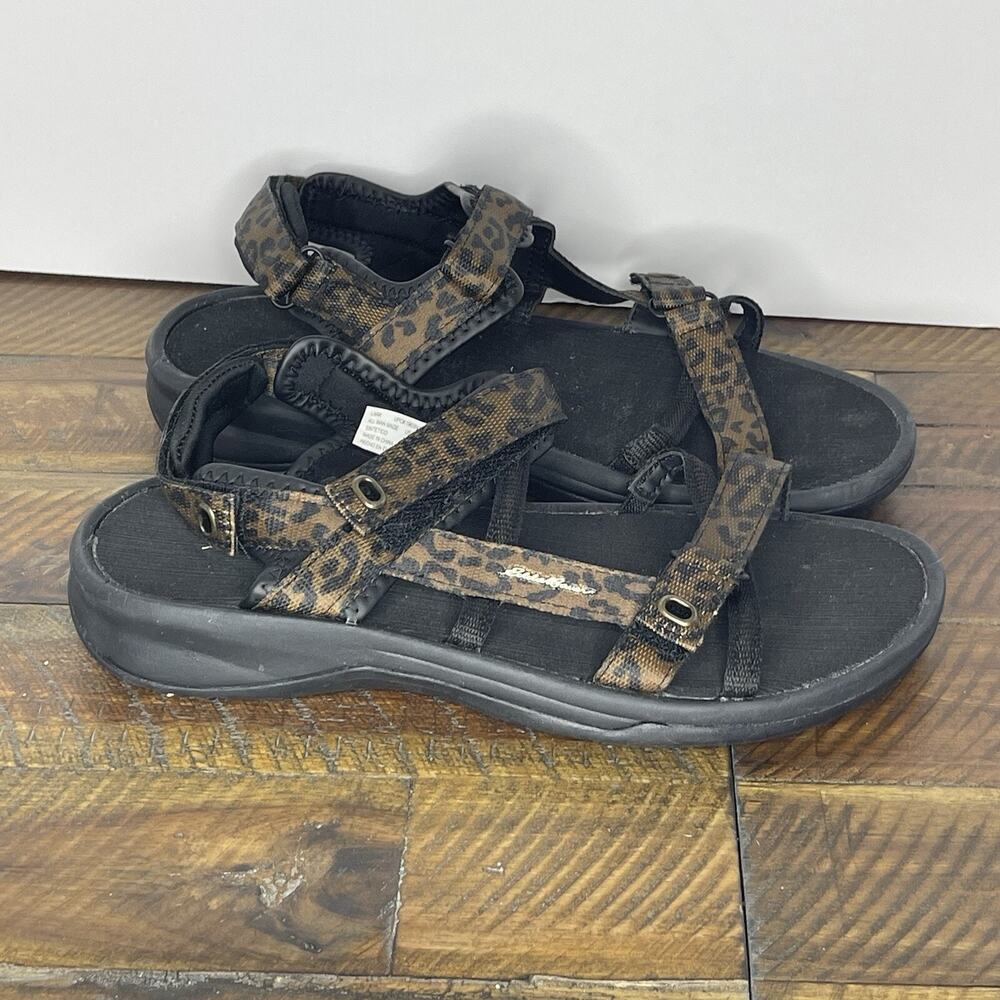 NEW Eddie Bauer Leopard Print Multi Strap Sandals Black & Brown Size 9